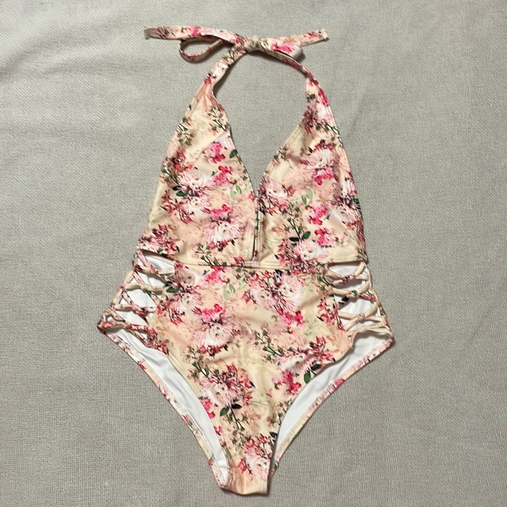 Backless floral one piece swimsuit